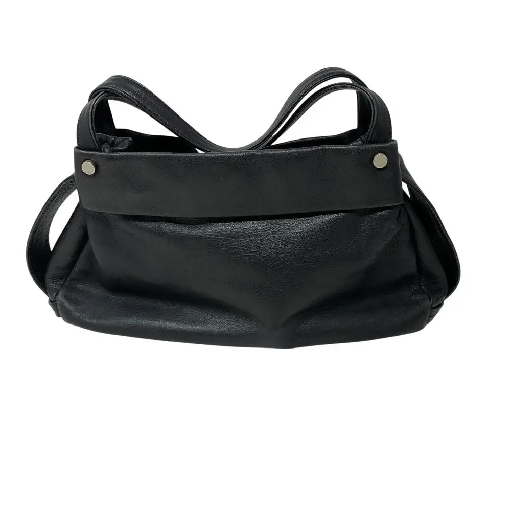 Vintage Marco Buggiani Satchel Handbag Purse Black Leather Top Handle